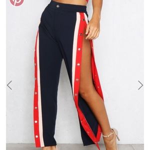 Popper Pants Navy/Red Buttons